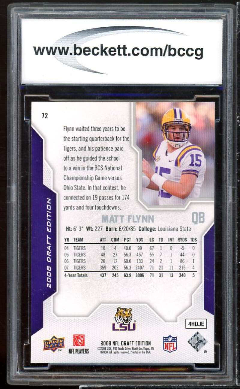 Matt Flynn Rookie Card 2008 Upper Deck Draft Edition #72 BGS BCCG 10 Image 2