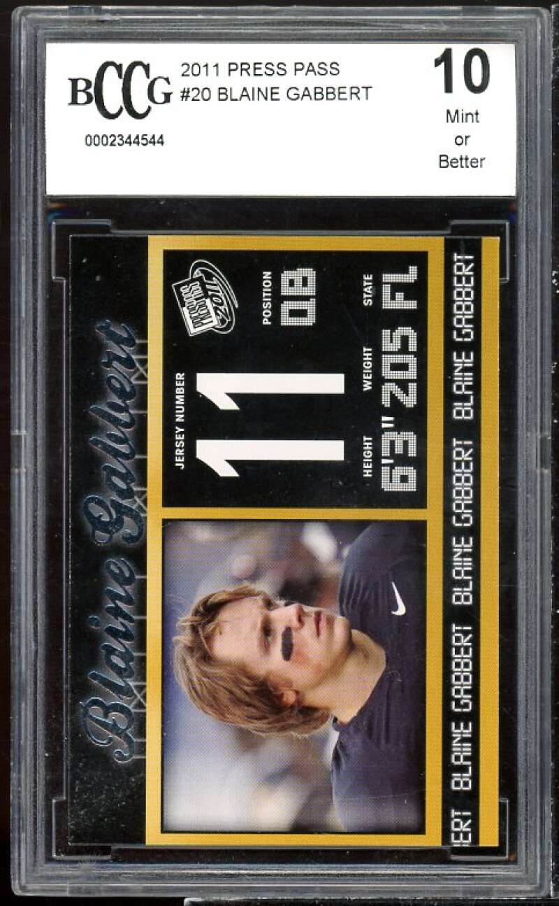 Blaine Gabbert Rookie Card 2011 Press Pass #20 BGS BCCG 10 Image 1