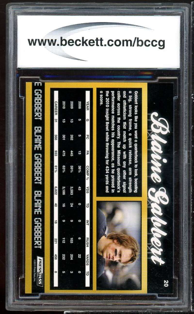 Blaine Gabbert Rookie Card 2011 Press Pass #20 BGS BCCG 10 Image 2