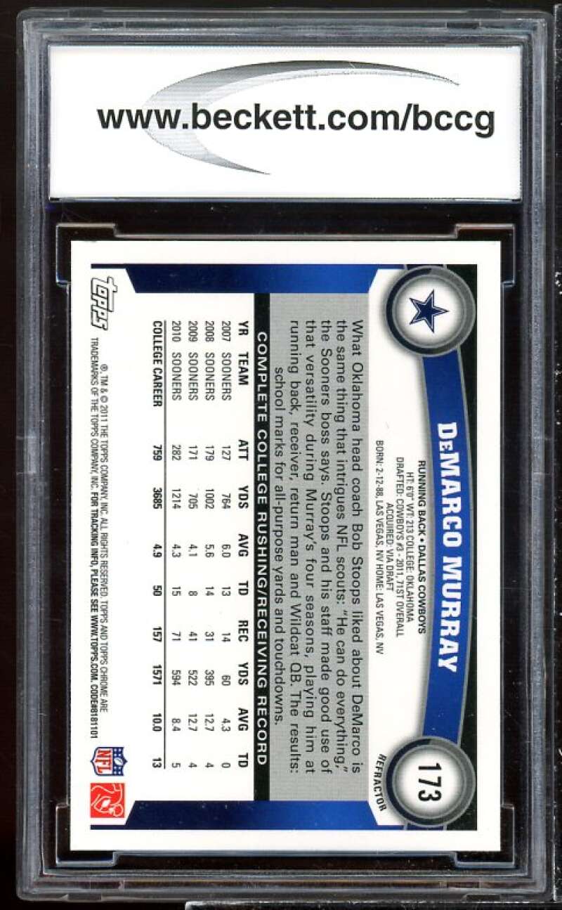 DeMarco Murray Rookie Card 2011 Topps Chrome Orange Refractors #173 BGS BCCG 9 Image 2