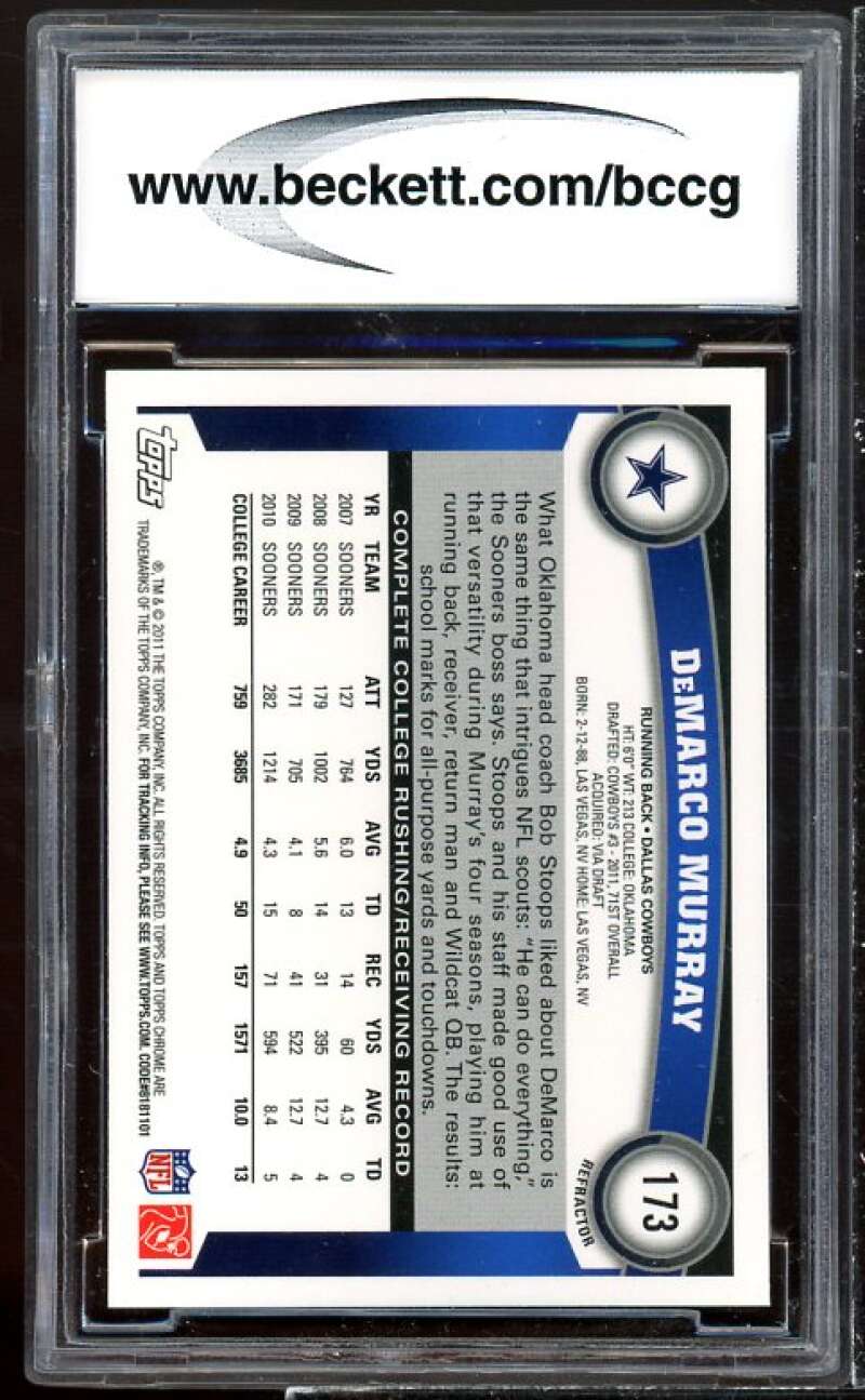 DeMarco Murray Rookie Card 2011 Topps Chrome Orange Refractors #173 BGS BCCG 10 Image 2