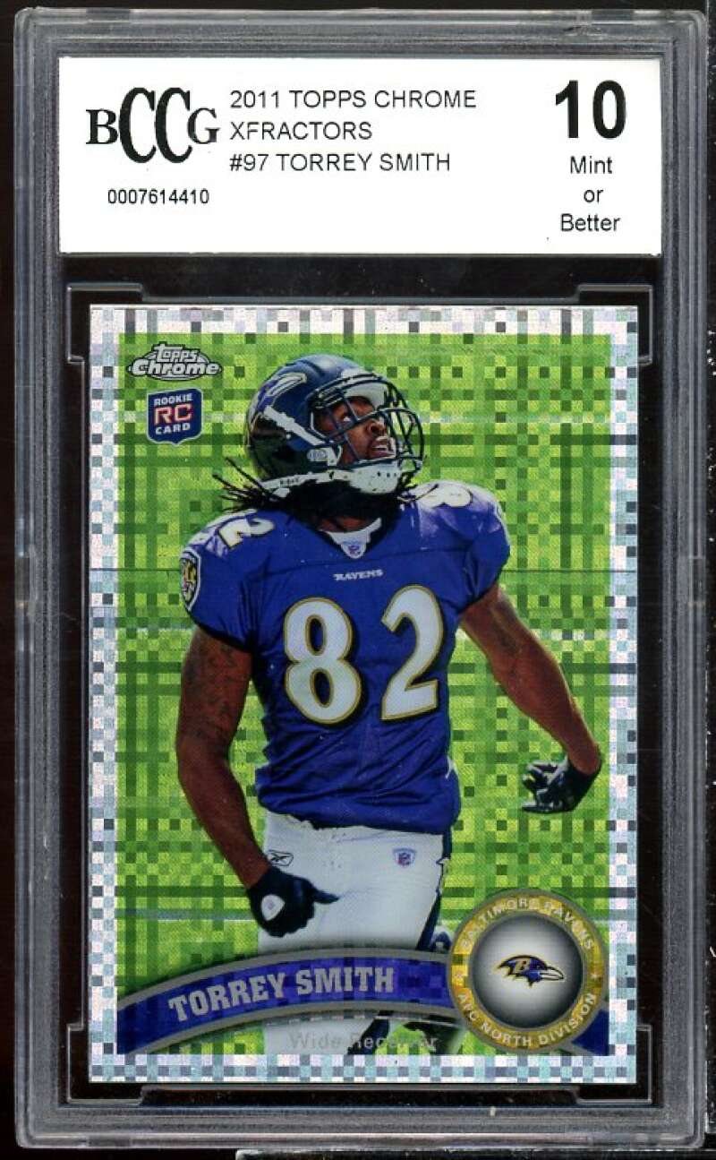 Torrey Smith Rookie Card 2011 Topps Chrome Xfractors #97 BGS BCCG 10 Image 1