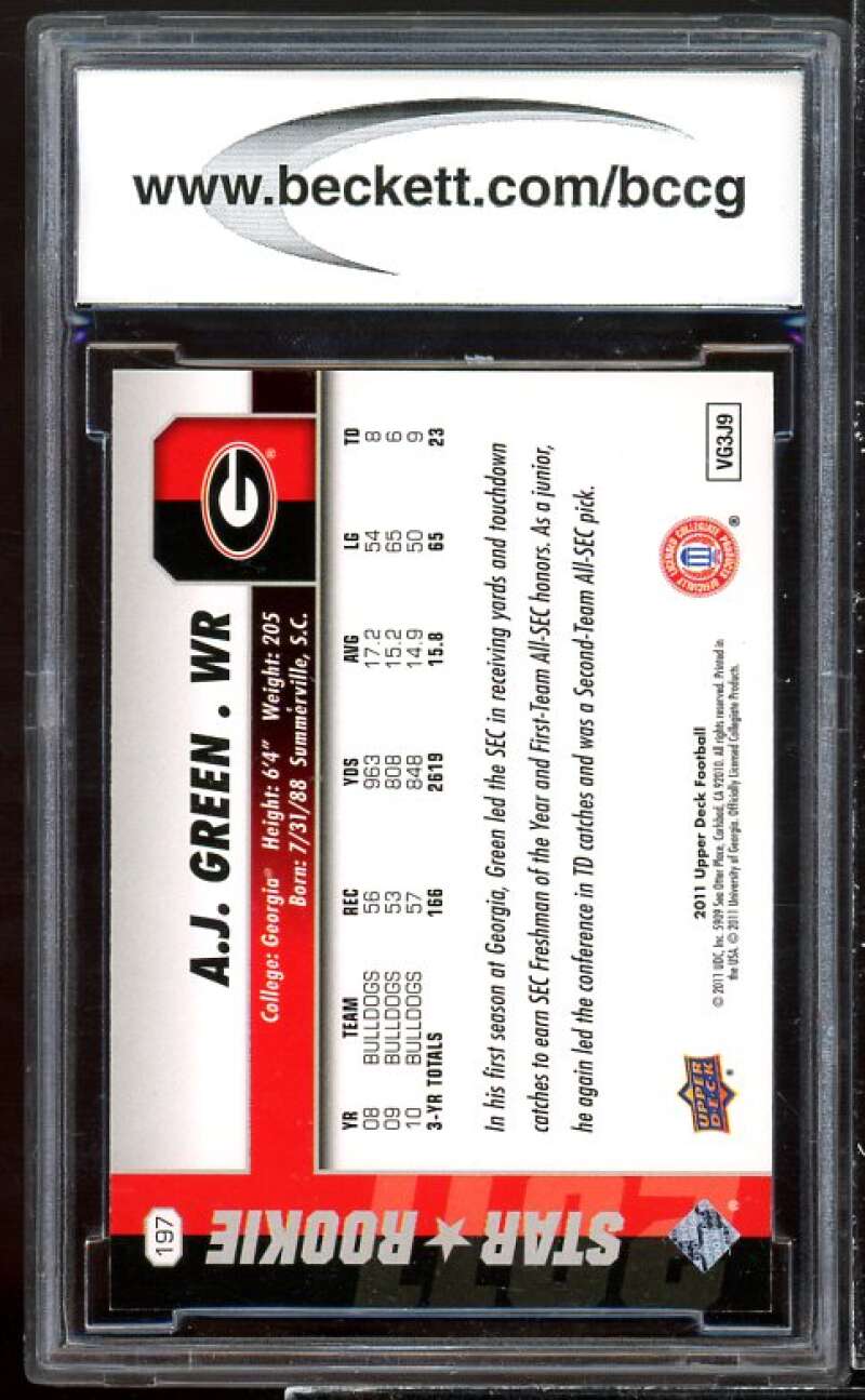 A.J. Green Rookie Card 2011 Upper Deck #197 BGS BCCG 10 Image 2