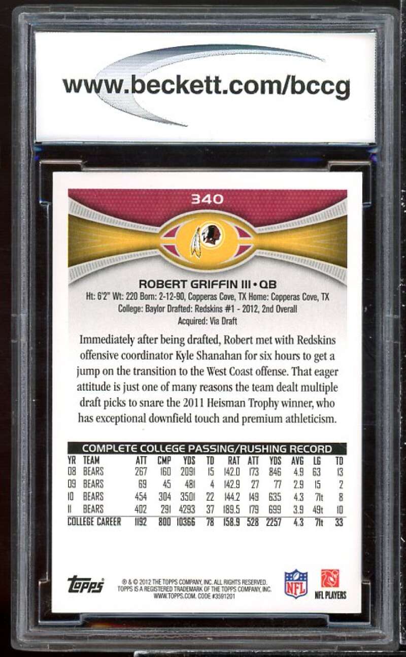 Robert Griffin III Rookie Card 2012 Topps #340a BGS BCCG 10 Image 2