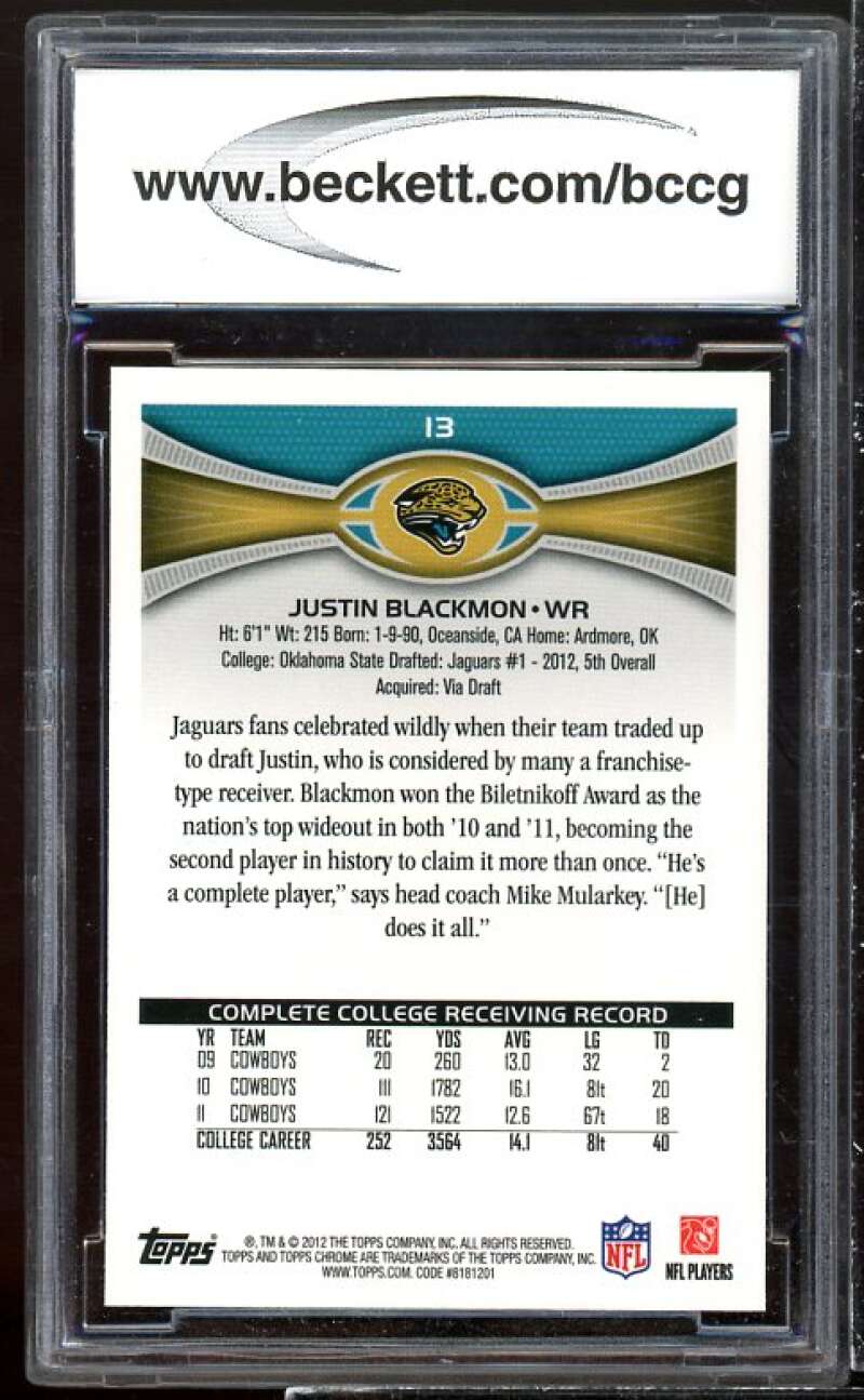 Justin Blackmon Rookie Card 2012 Topps Chrome #13 BGS BCCG 10 Image 2