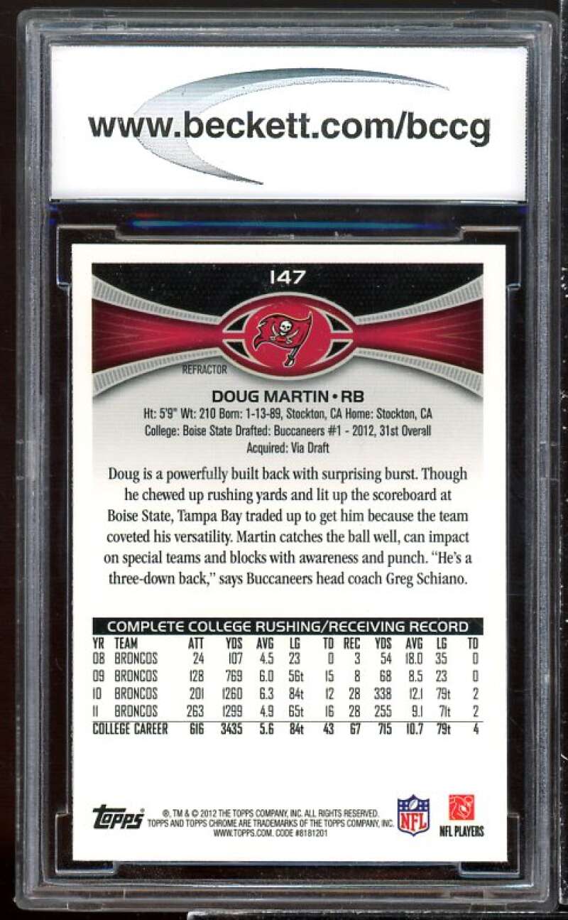 Doug Martin Rookie Card 2012 Topps Chrome Orange Refractors #147 BGS BCCG 10 Image 2