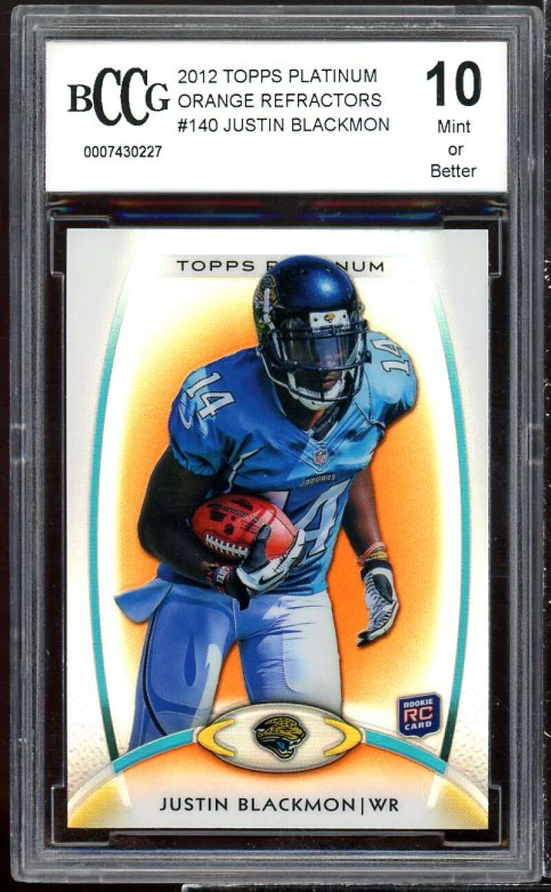 Justin Blackmon Rookie 2012 Topps Platinum Orange Refractors #140 BGS BCCG 10 Image 1