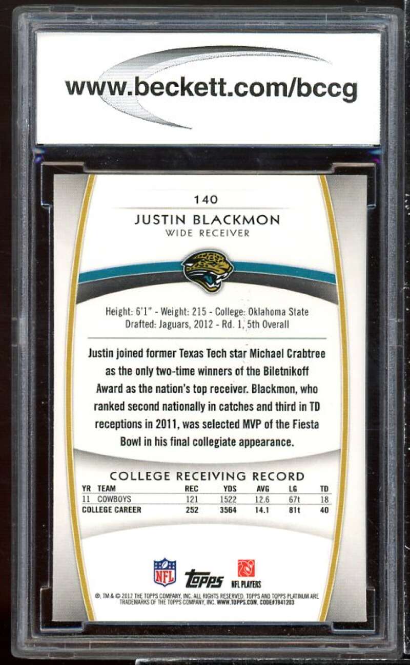 Justin Blackmon Rookie 2012 Topps Platinum Orange Refractors #140 BGS BCCG 10 Image 2