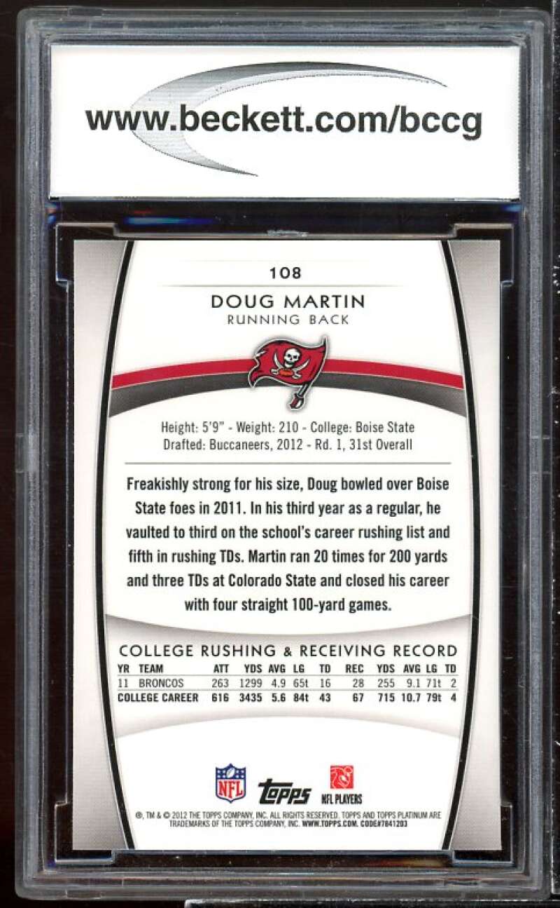 Doug Martin Rookie Card 2012 Topps Platinum Xfractors #108 BGS BCCG 10 Image 2