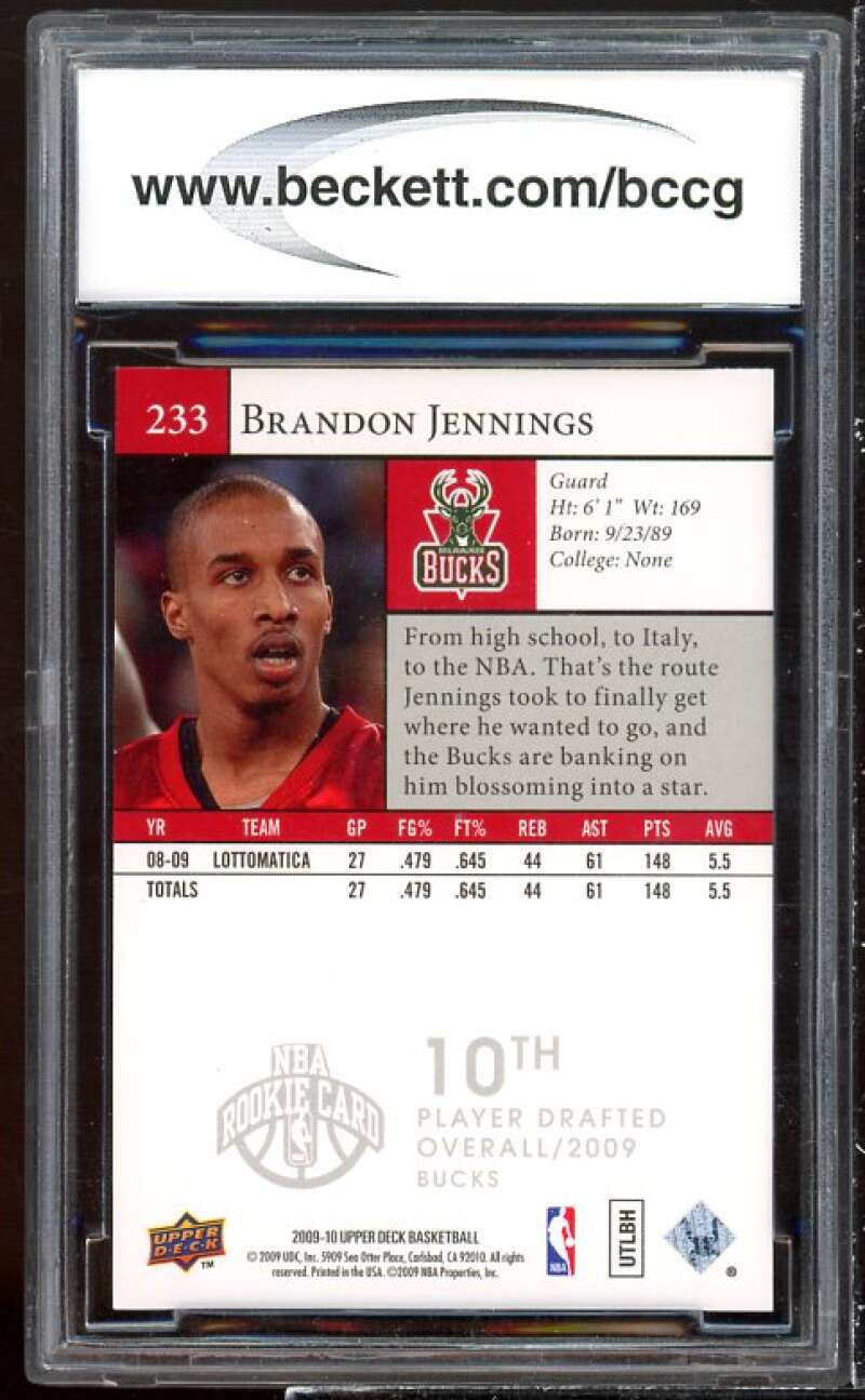 Brandon Jennings Rookie Card 2009-10 Upper Deck #233 BGS BCCG 10 Image 2