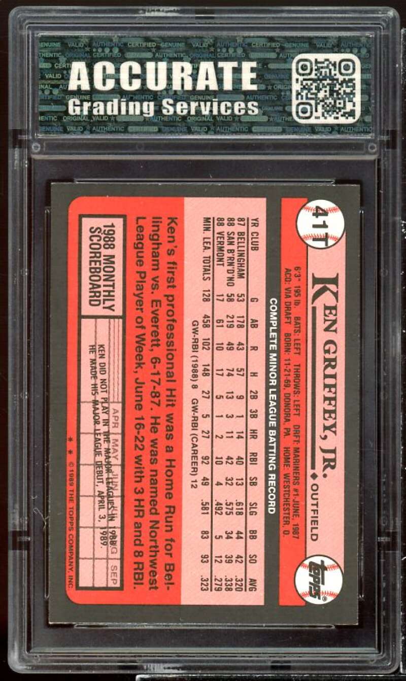 Ken Griffey Jr. Rookie Card 1989 Topps Traded #41T AGS 9 MINT Image 2