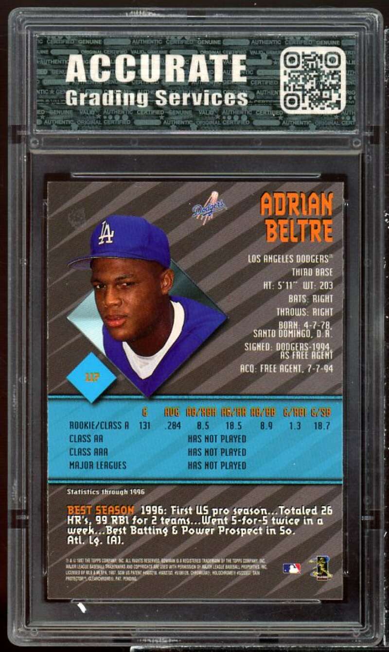 Adrian Beltre Rookie Card 1997 Bowman's Best #117 AGS 10 GEM MT Image 2