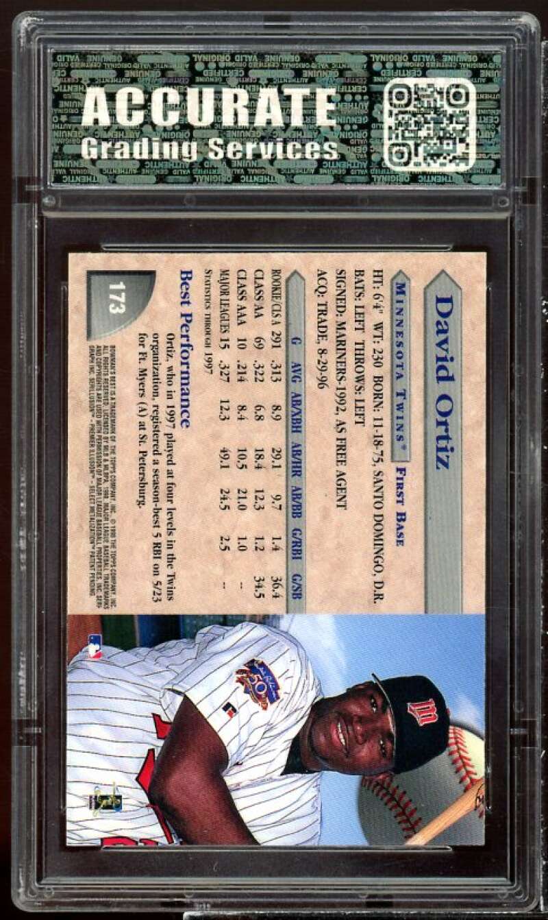 David Ortiz Rookie Card 1998 Bowman's Best #173 AGS 9 MINT Image 2