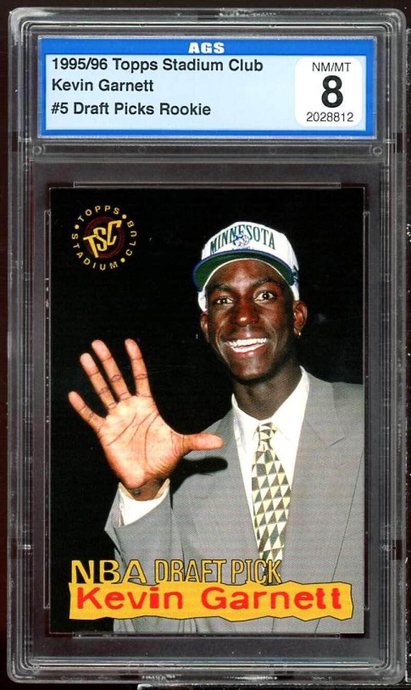 Kevin Garnett Rookie Card 1995-96 Topps Stadium Club #5 AGS 8 NM/MT Image 1