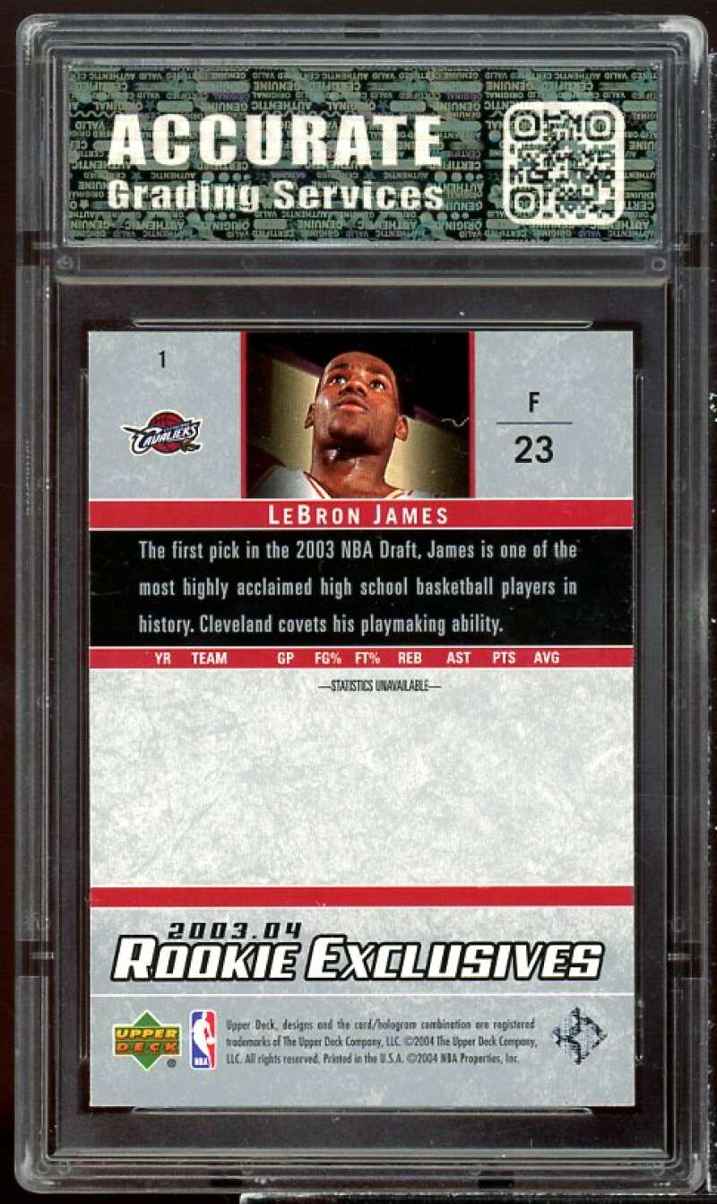 LeBron James Rookie Card 2003-04 UD Rookie Exclusives #1 AGS 9 MINT Image 2