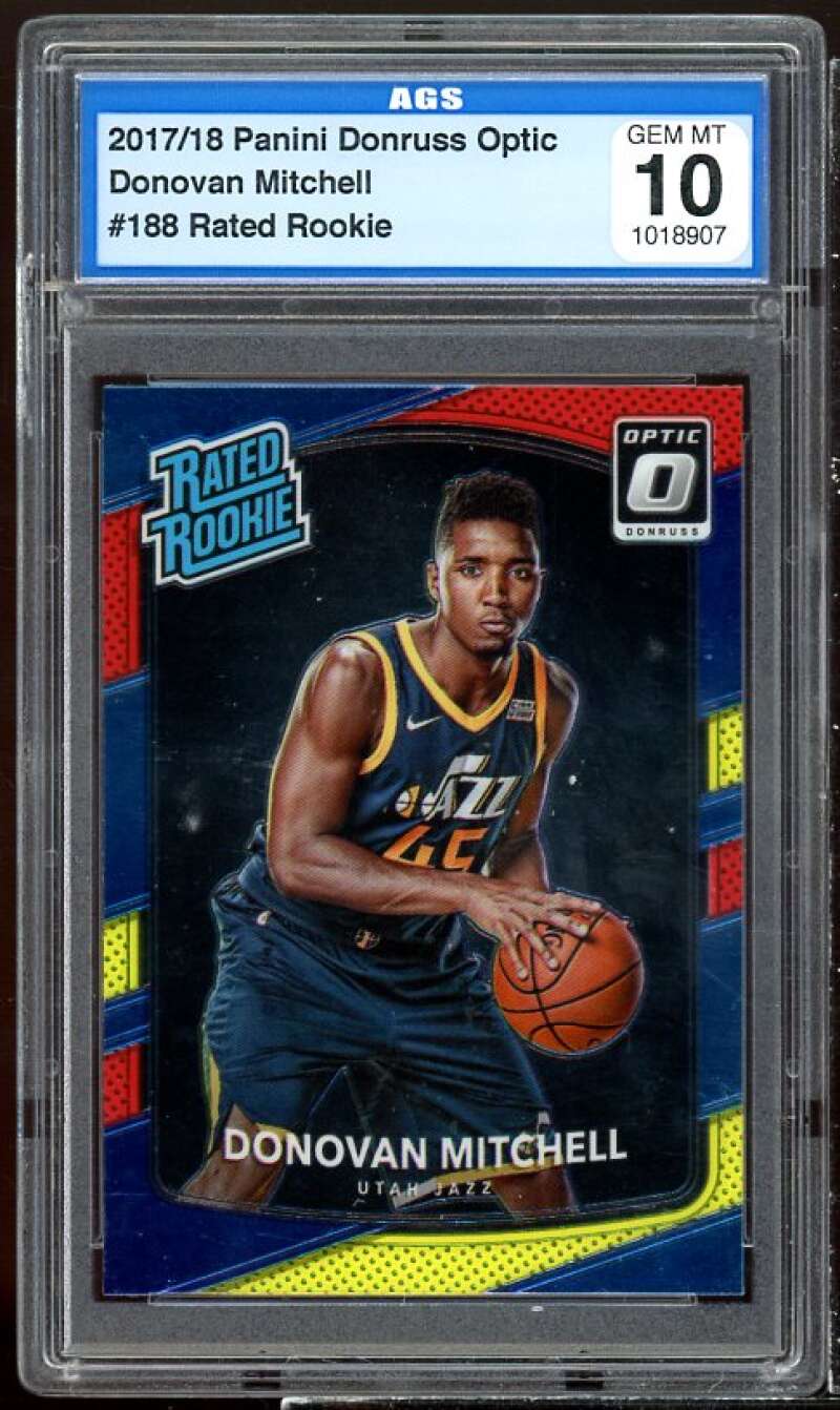 Donovan Mitchell Rookie Card 2017-18 Donruss Optic Red/White/Blue AGS 10 GEM MT Image 1