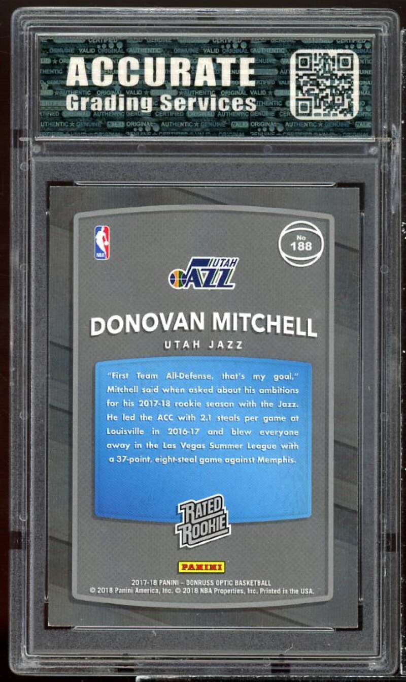 Donovan Mitchell Rookie Card 2017-18 Donruss Optic Red/White/Blue AGS 10 GEM MT Image 2