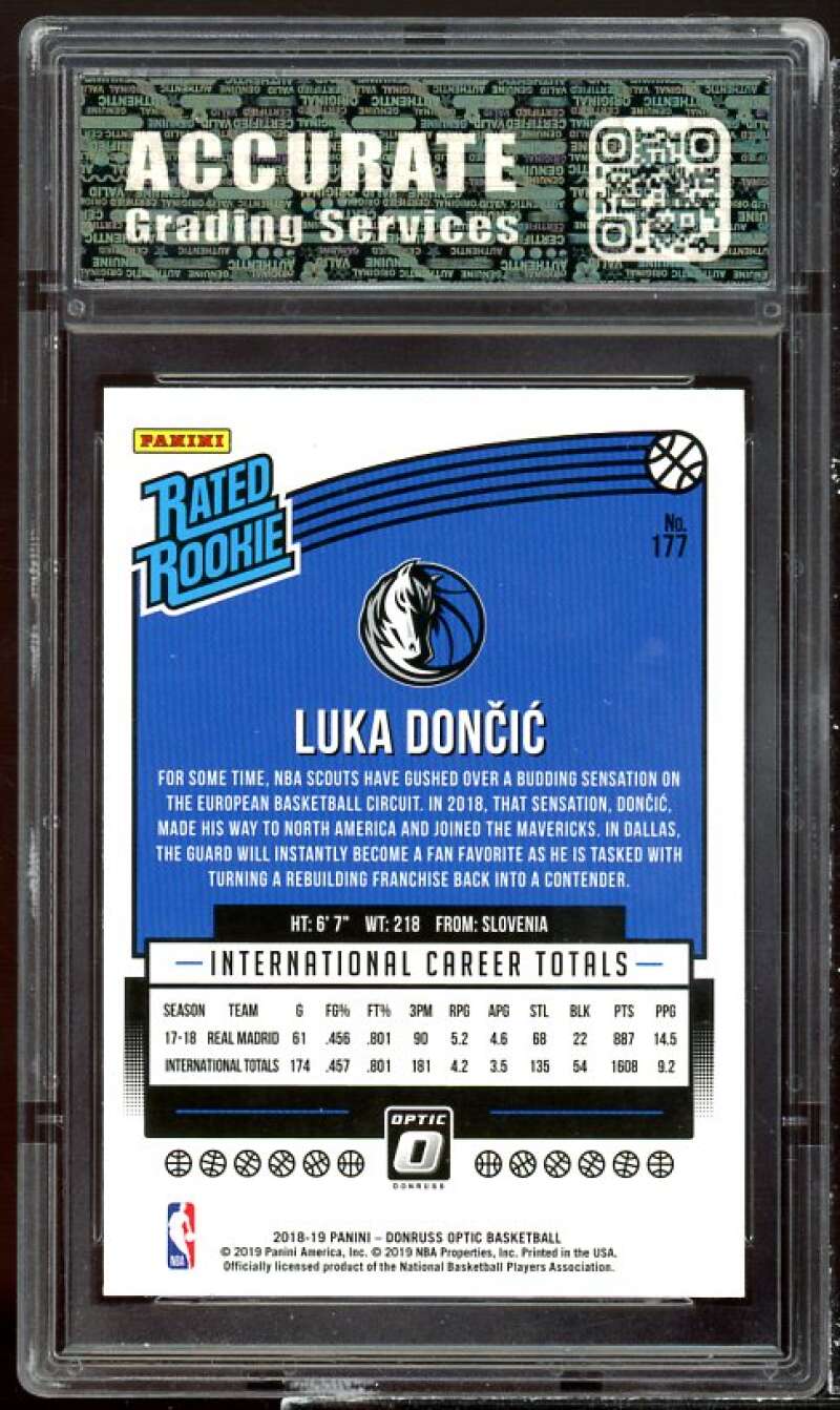 Luka Doncic Rookie Card 2018-19 Donruss Optic #177 AGS 10 GEM MT Image 2