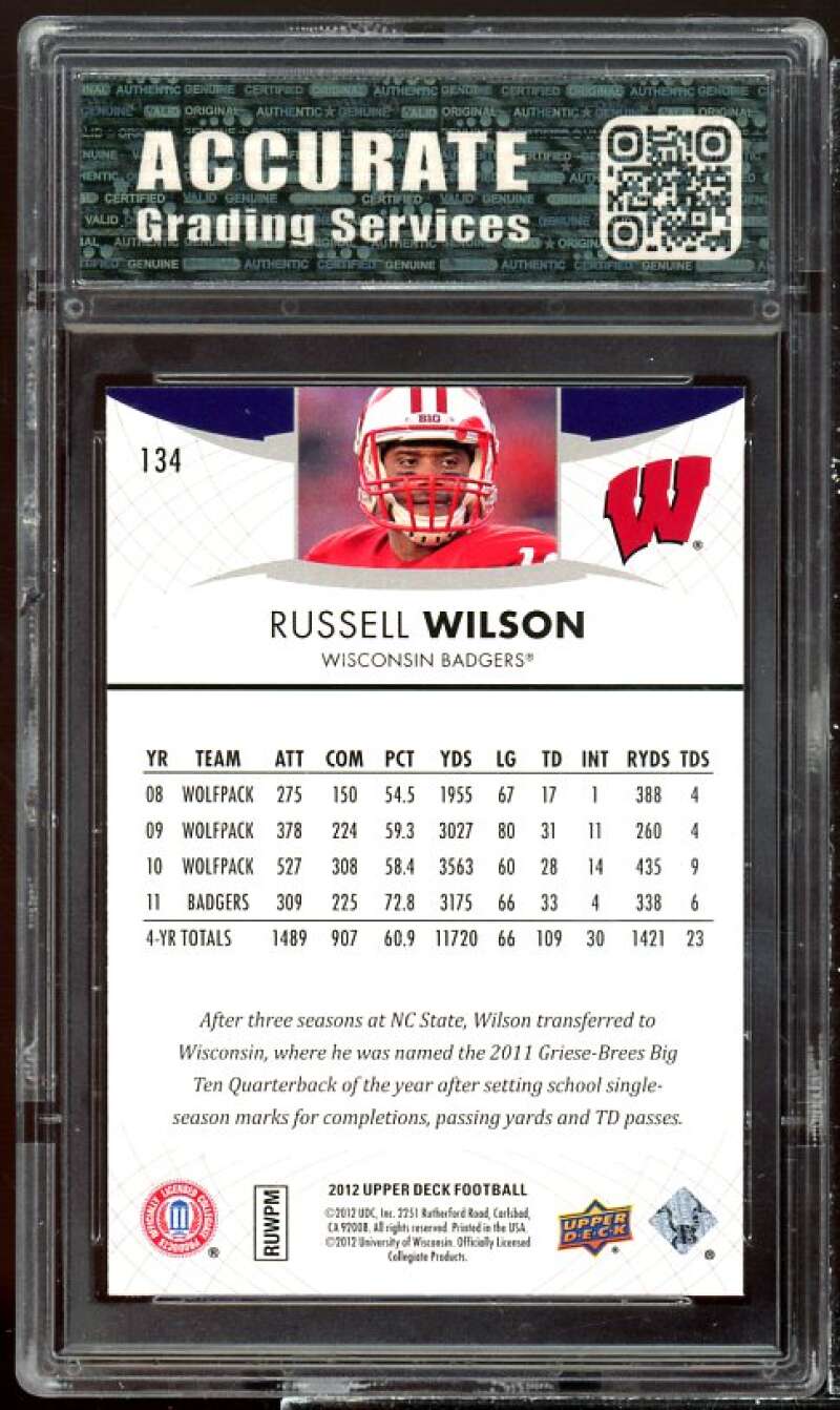 Russell Wilson Rookie Card 2012 Upper Deck #134 AGS 9 MINT Image 2