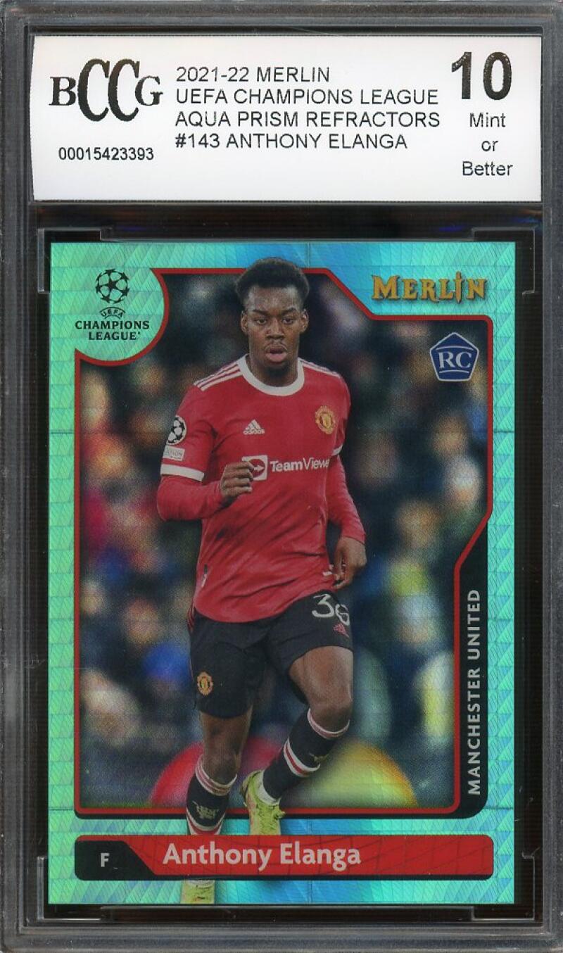 Anthony Elanga 2021-22 Topps Merlin UEFA CL Aqua Prism Refractor #143 BCCG 10 Image 1