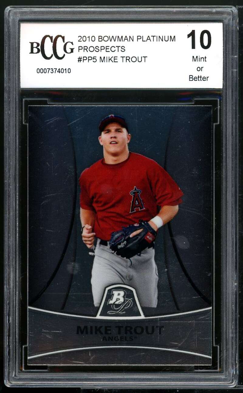 2010 Bowman Platinum Prospects #PP5 Mike Trout Rookie Card BGS BCCG 10 Mint+ Image 1