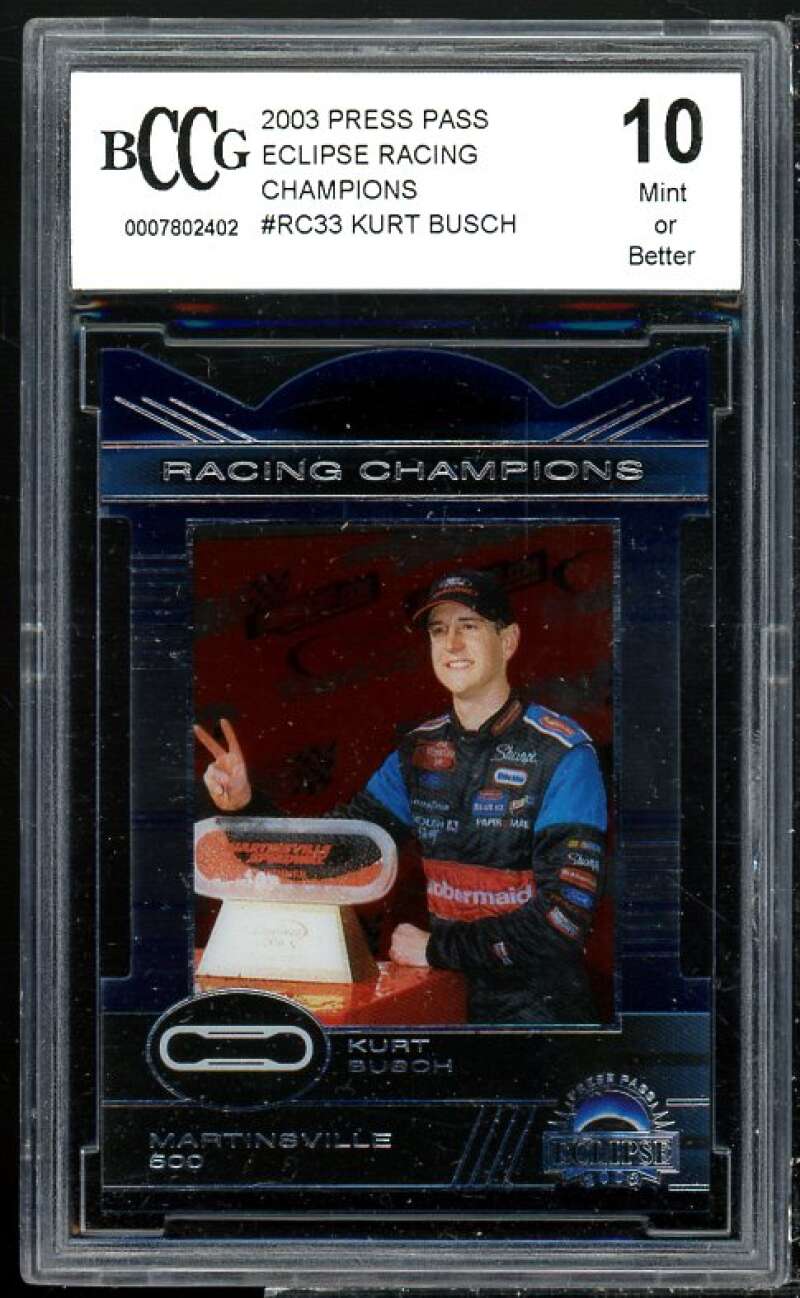 Kurt Busch Card 2003 Press Pass Eclipse Racing Champions #rc33 BGS BCCG 10 Image 1