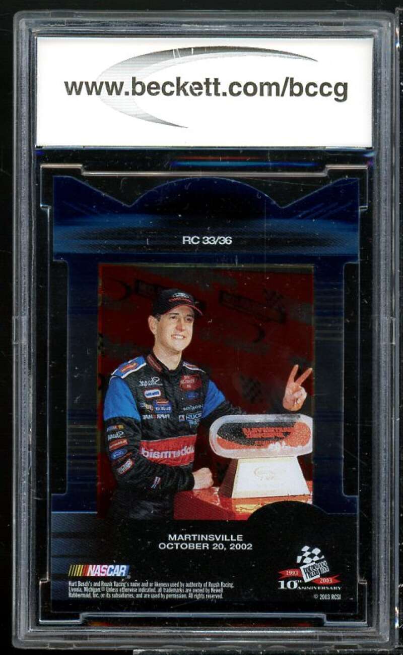 Kurt Busch Card 2003 Press Pass Eclipse Racing Champions #rc33 BGS BCCG 10 Image 2