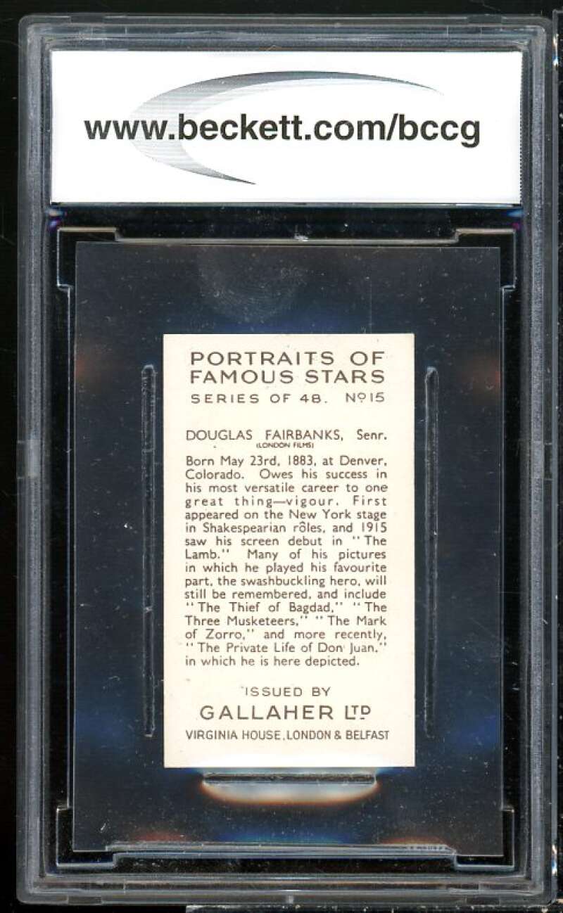 Douglas Fairbanks Card 1935 Gallaher Portraits Of Famous Stars #15 BGS BCCG 9 Image 2