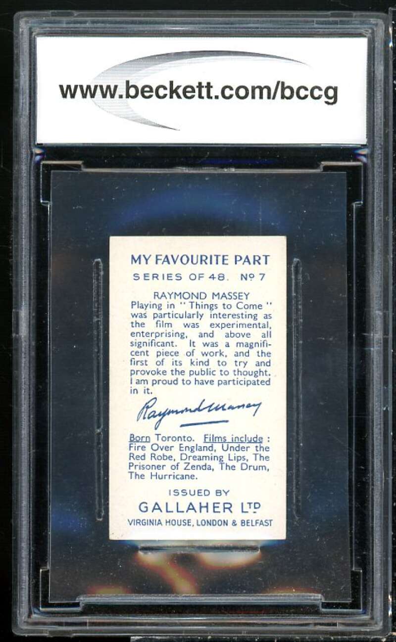 Raymond Massey Card 1939 Gallaher My Favourite Part #7 BGS BCCG 9 Image 2