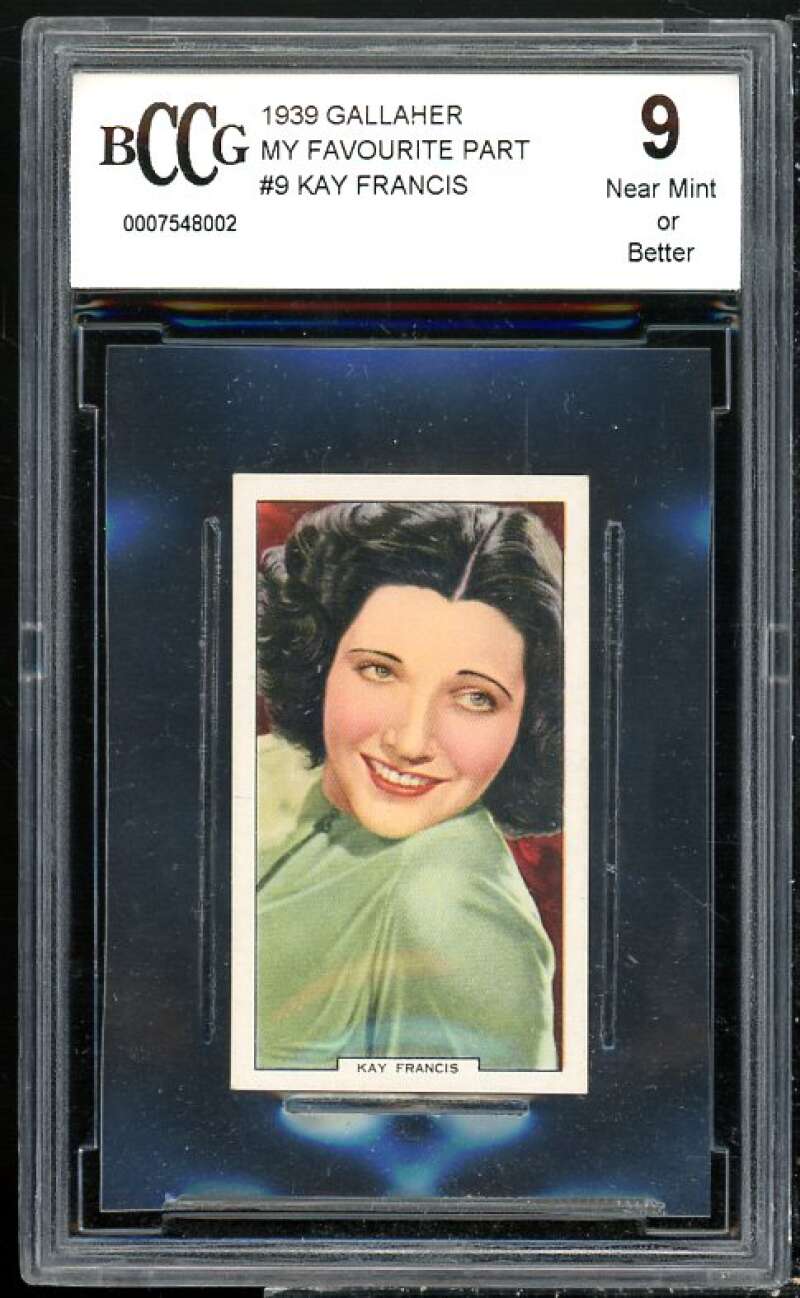 Kay Francis Card 1939 Gallaher My Favourite Part #9 BGS BCCG 9 Image 1