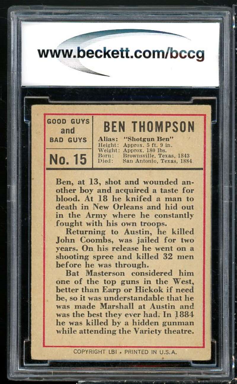 Ben Thompson Card 1966 Good Guys And Bad Guys #15 BGS BCCG 7 Image 2