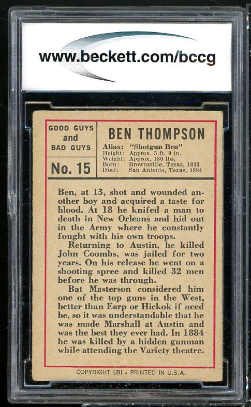 Ben Thompson Card 1966 Good Guys And Bad Guys #15 BGS BCCG 7 Image 2