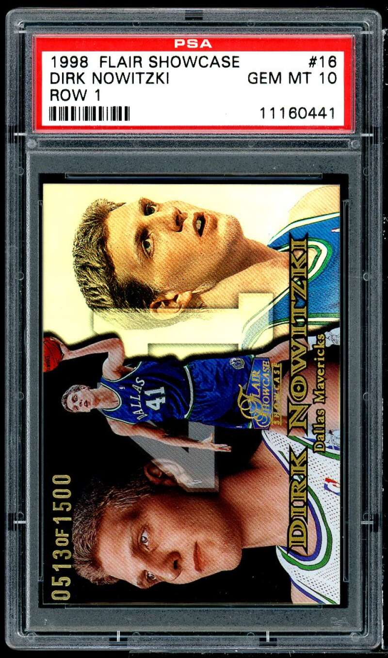 Dirk Nowitzki Rookie Card 1998-99 Flair Showcase Row 1 #16 (pop 3) PSA 10 Image 1