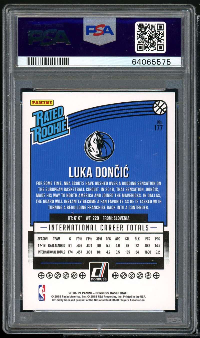 Luka Doncic Rookie Card 2018-19 Panini Donruss #177 PSA 9 Image 2