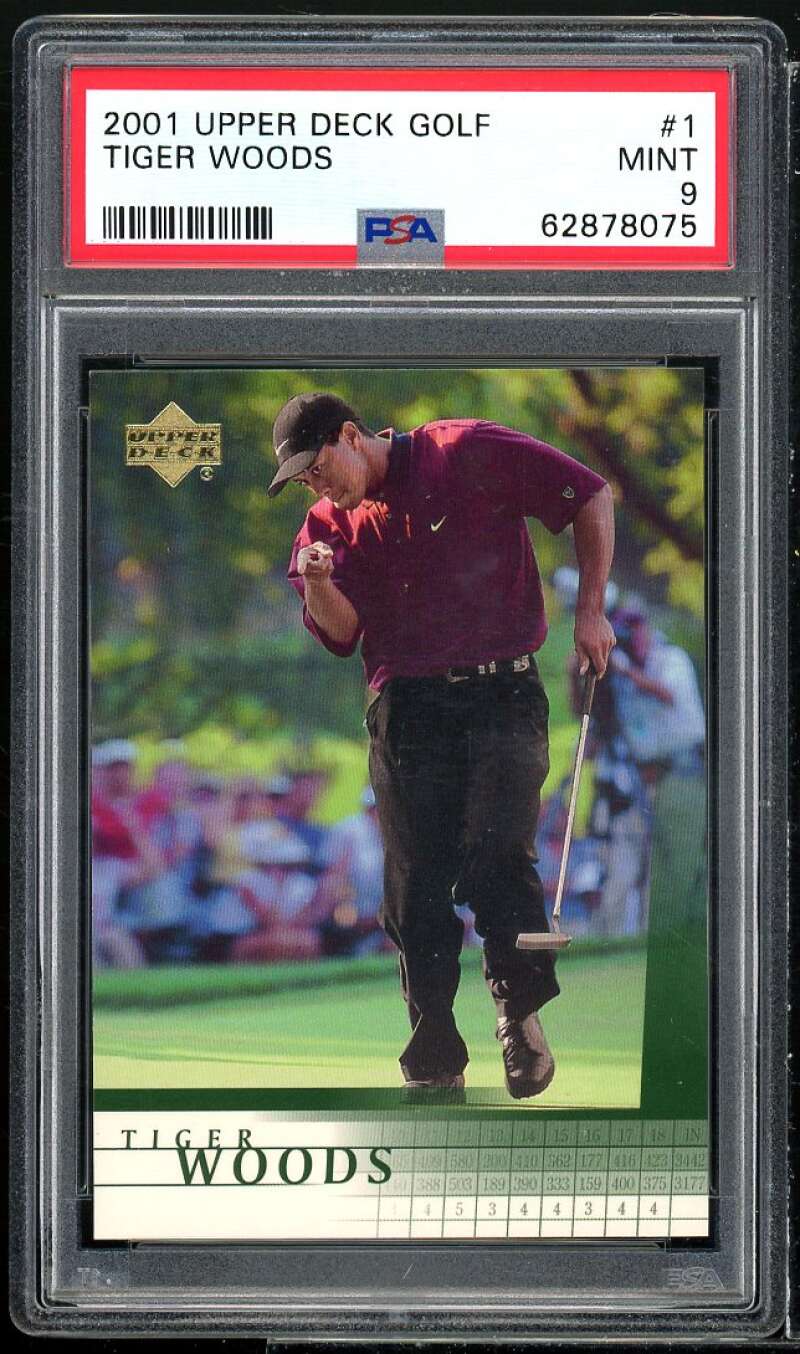 Tiger Woods Gold Rookie Card 2001 Upper Deck #1 PSA 9 Image 1