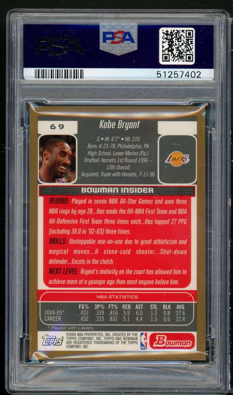 Kobe Bryant Card 2005-06 Bowman Gold #69 PSA 9 Image 2