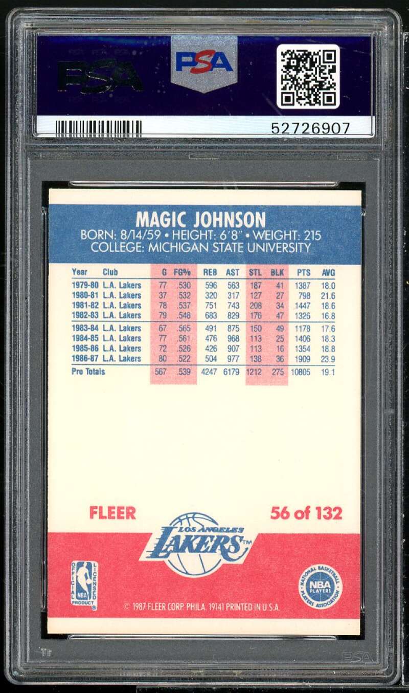 Magic Johnson Card 1987-88 Fleer #56 PSA 8 Image 2