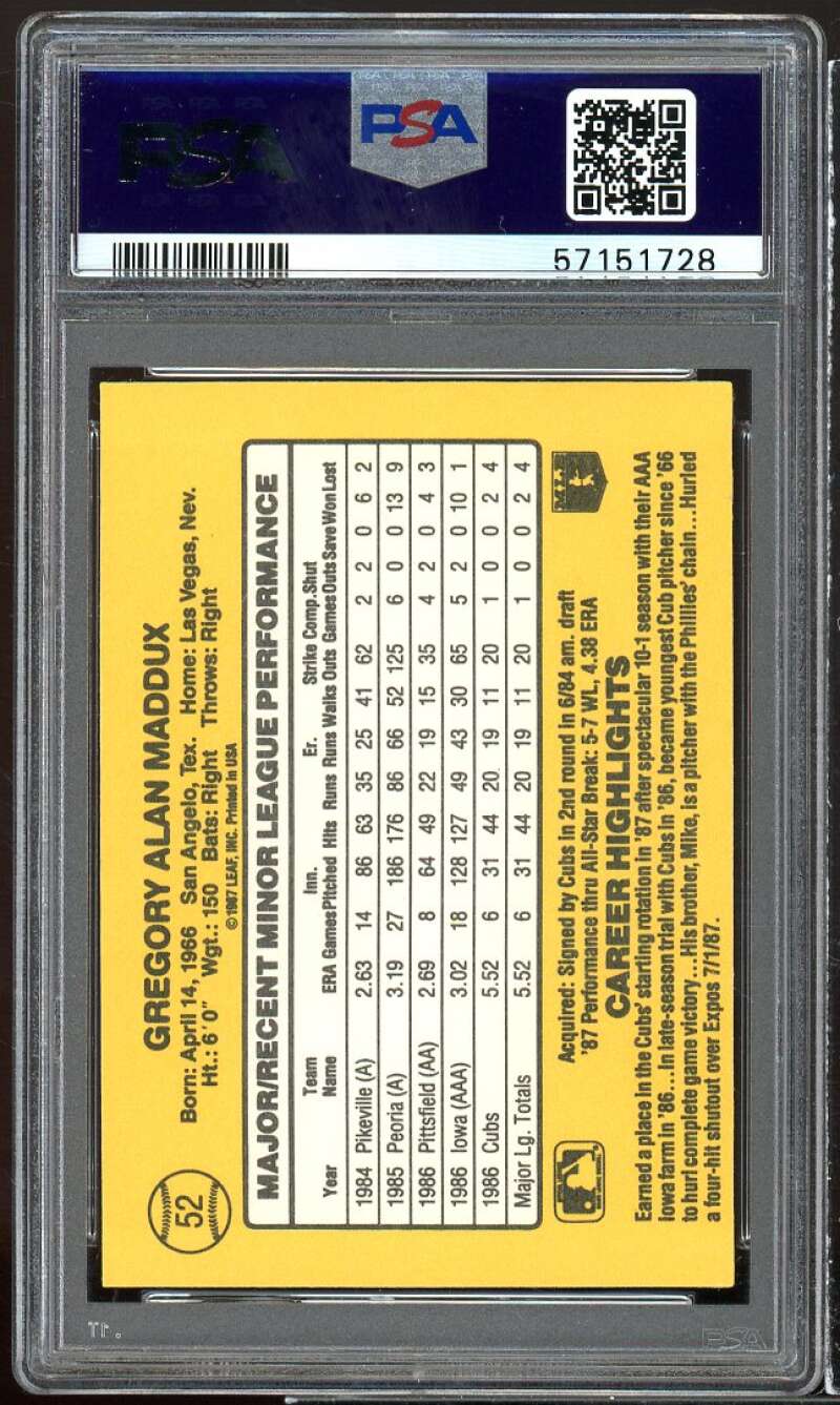 Greg Maddux Rookie Card 1987 Donruss The Rookies #52 PSA 9 Image 2