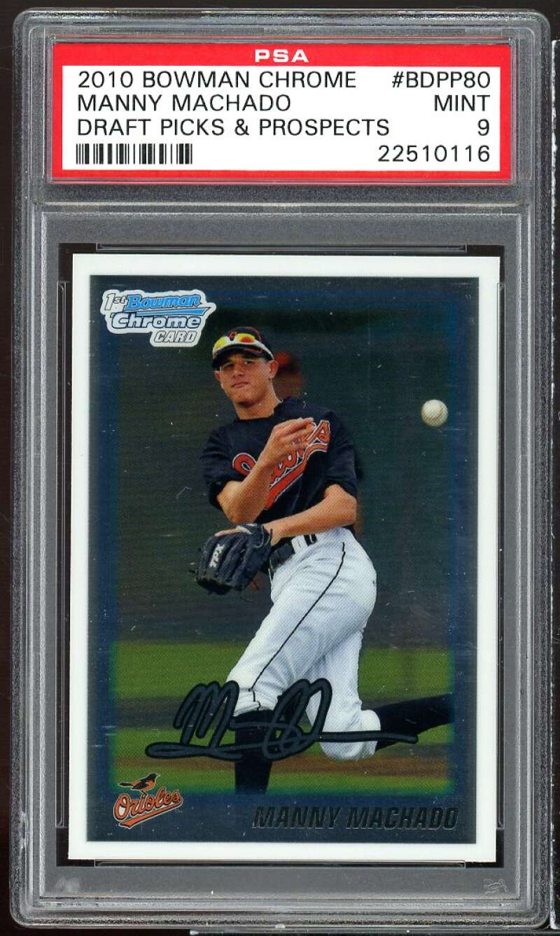 Manny Machado Rookie Card 2010 Bowman Chrome Draft Picks Prospects #BDPP80 PSA 9 Image 1