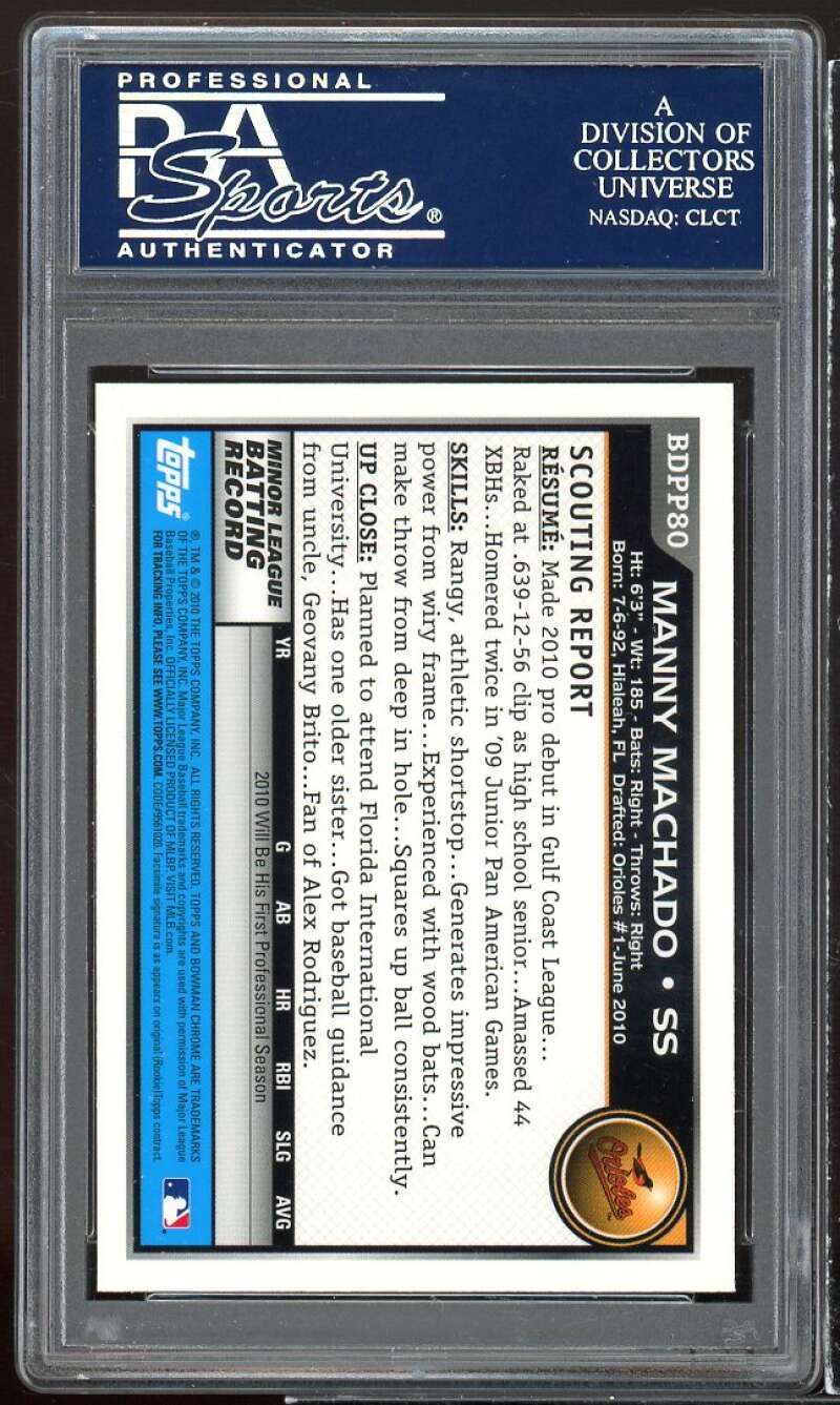 Manny Machado Rookie Card 2010 Bowman Chrome Draft Picks Prospects #BDPP80 PSA 9 Image 2