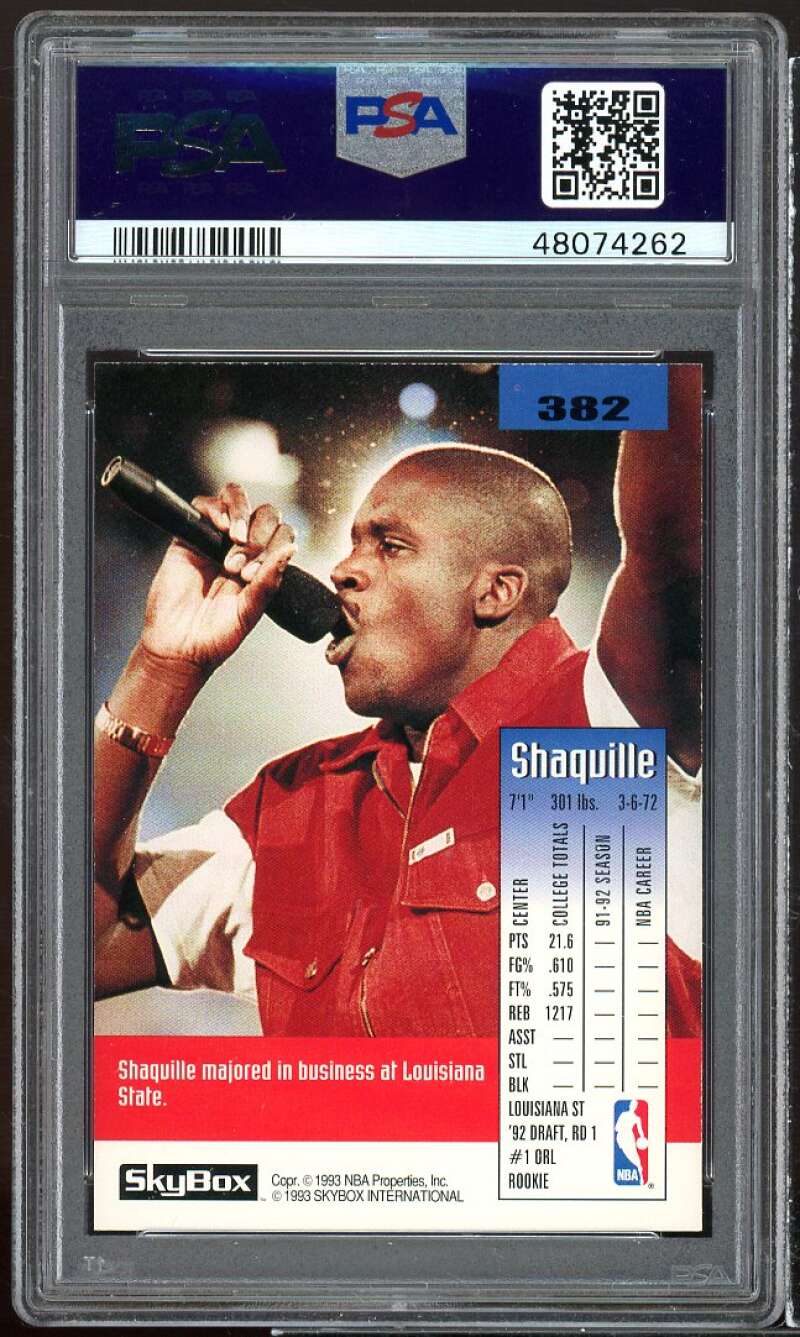 Shaquille O'Neal Rookie Card 1992-93 SkyBox #382 PSA 8 Image 2