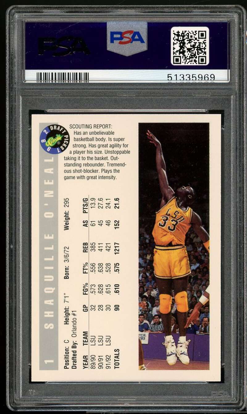 Shaquille O'Neal Rookie Card 1992-93 Classic Draft Picks #1 PSA 9 Image 2