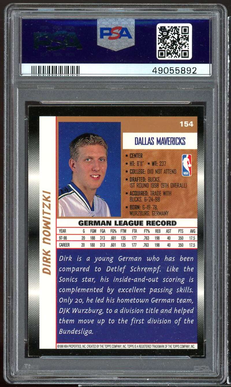 Dirk Nowitzki Rookie Card 1998-99 Topps #154 PSA 8 Image 2