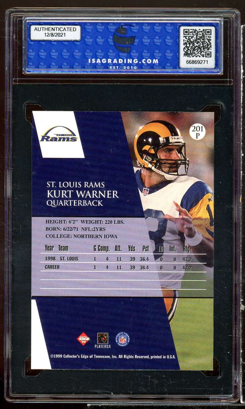 Kurt Warner Rookie 1999 Collector's Edge FP Silver Promo #201P ISA 8.5 NM-MT+ Image 2