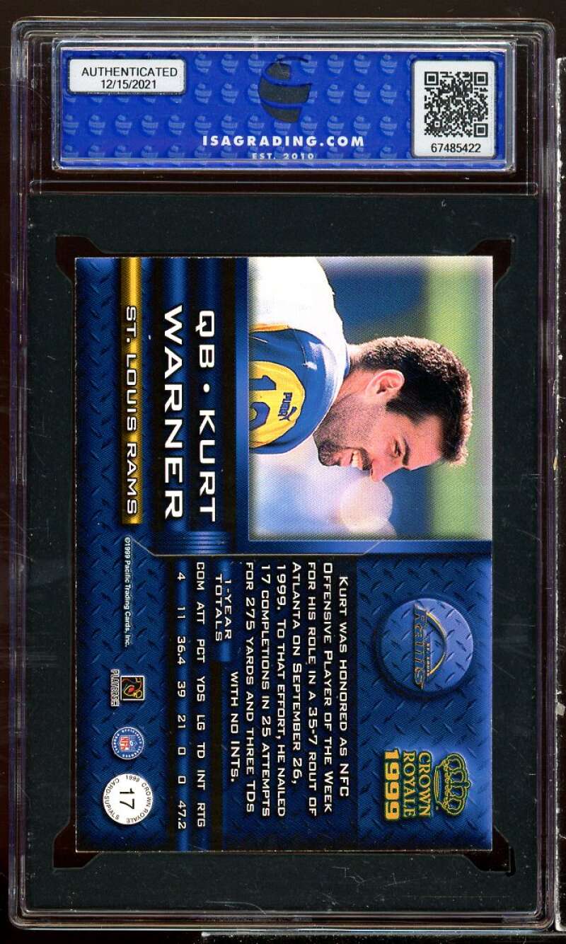 Kurt Warner Rookie Card 1999 Pacific Crown Royale Card-Supial #17 ISA 8.5 NM-MT+ Image 2