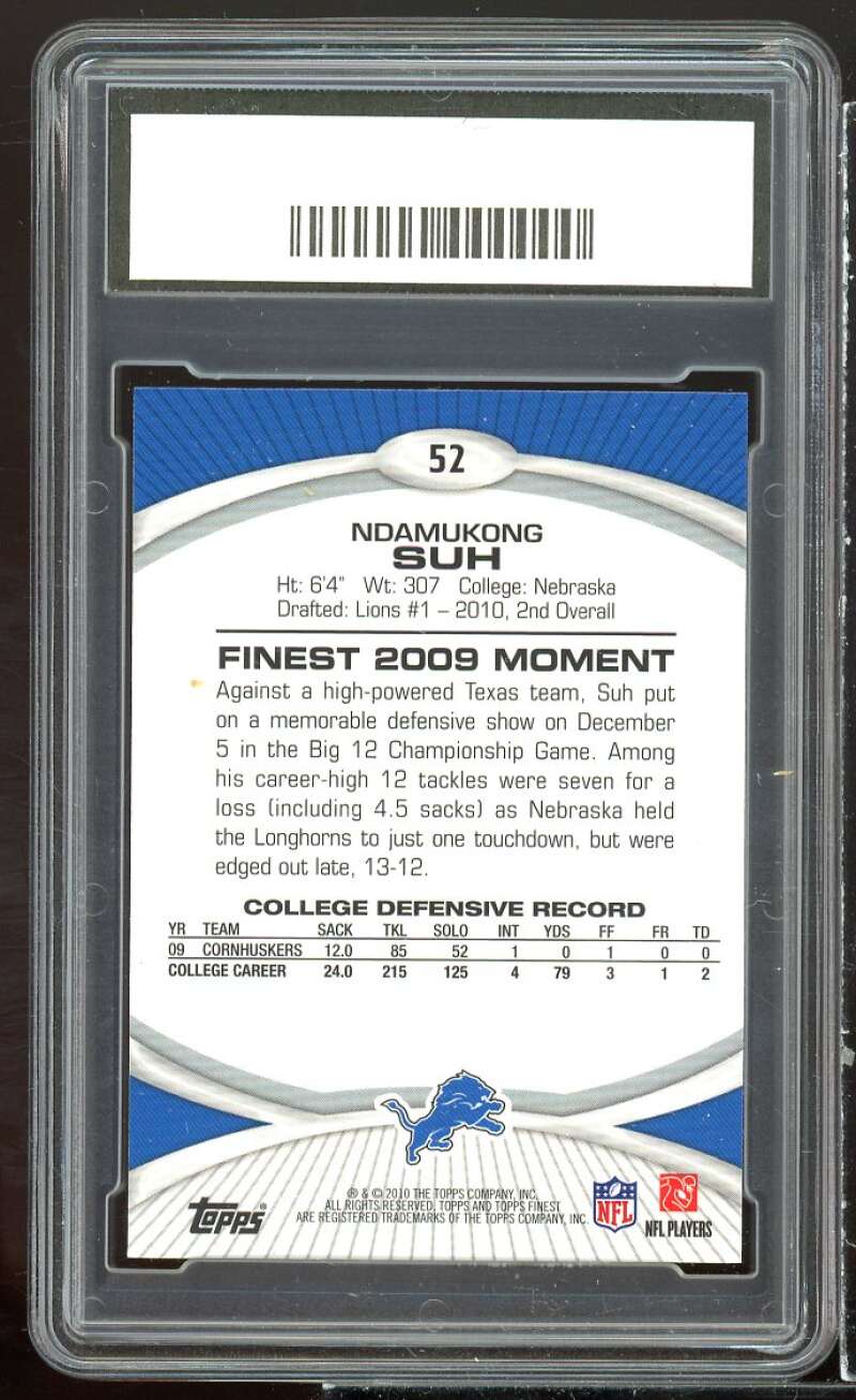 Ndamukong Suh Rookie Card 2010 Finest #52 GMA 10 GEM MT Image 2