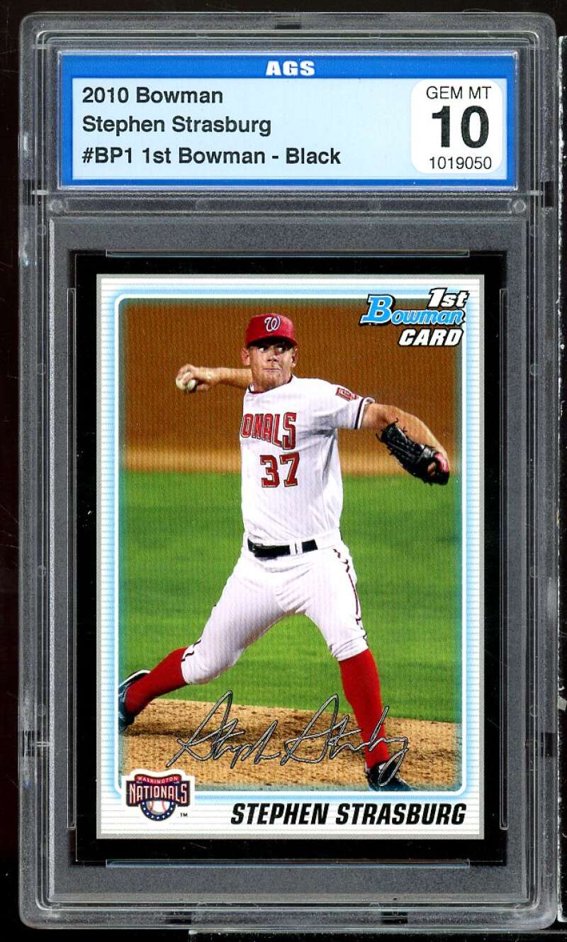 Stephen Strasburg Rookie Card 2010 Bowman Prospects Black #BP1 AGS 10 GEM MT Image 1