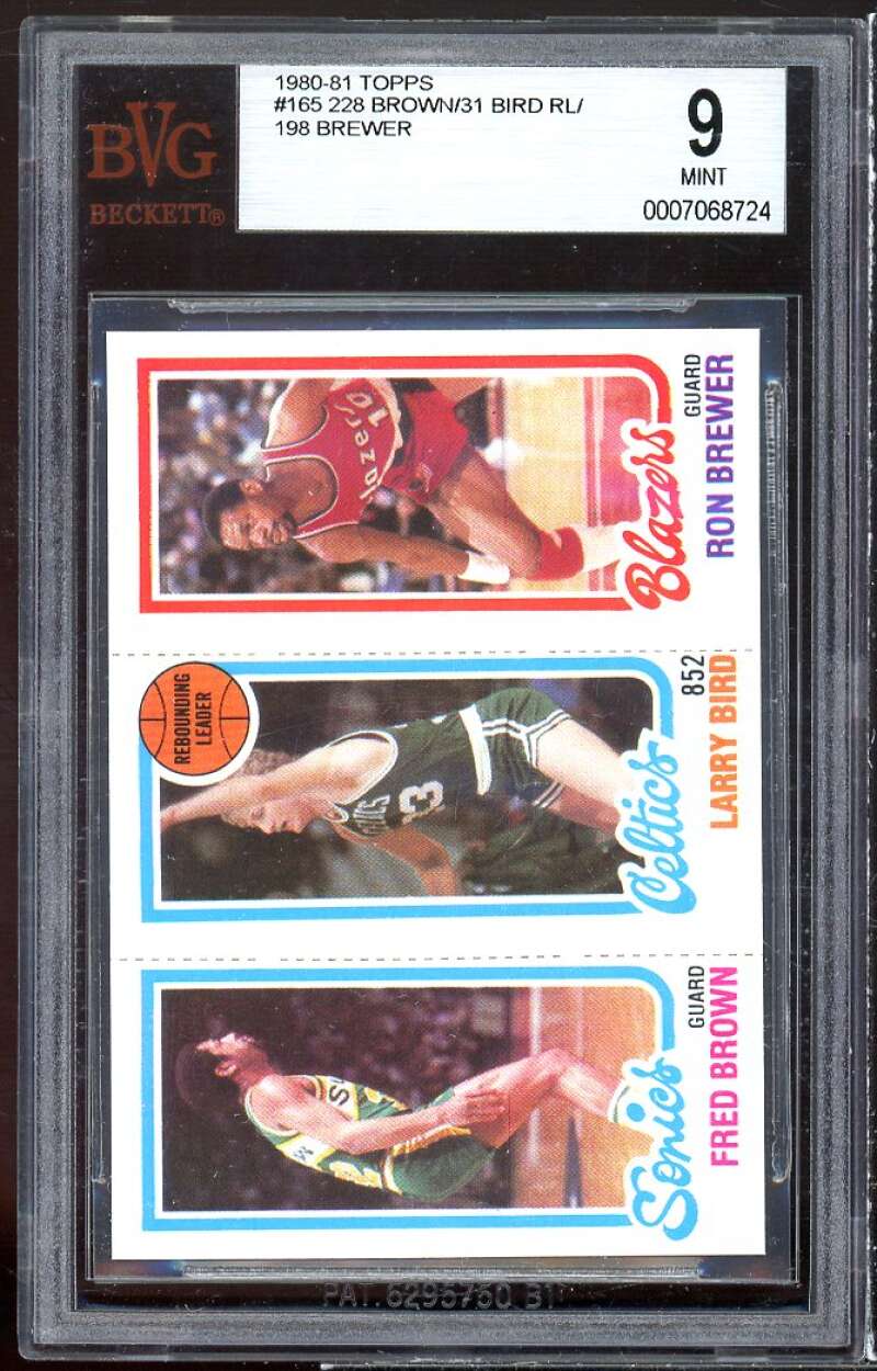 Fred Brown / Ron Brewer / Larry Bird Rookie Card 1980-81 Topps #165 BGS BVG 9 Image 1