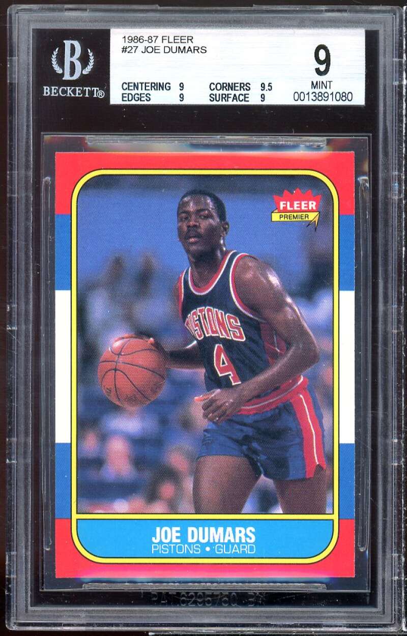 Joe Dumars Rookie Card 1986-87 Fleer #27 BGS 9 (9 9.5 9 9) Image 1