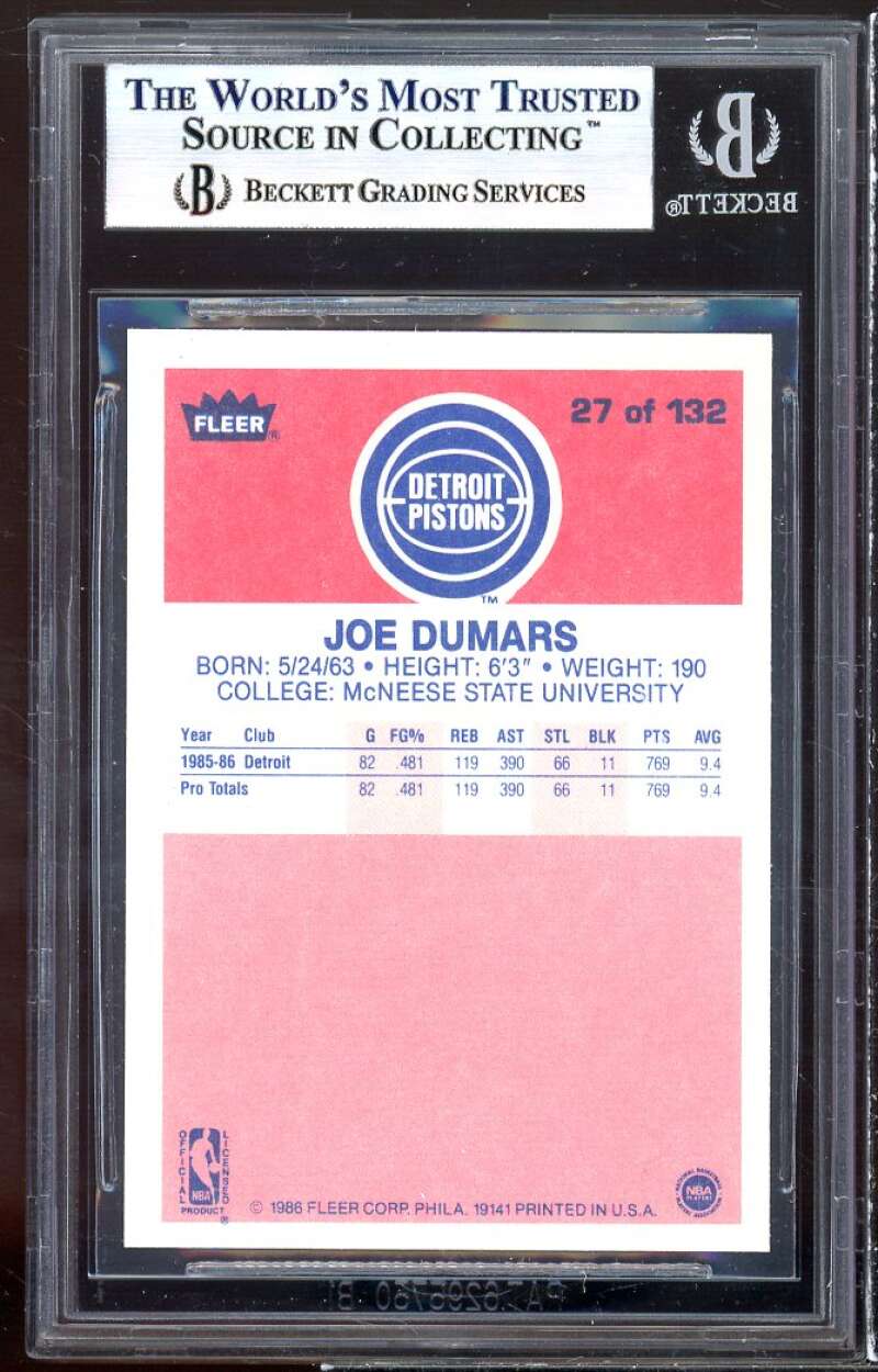 Joe Dumars Rookie Card 1986-87 Fleer #27 BGS 9 (9 9.5 9 9) Image 2